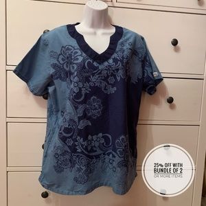 UA Scrubs Scrub Top Floral Blue Green